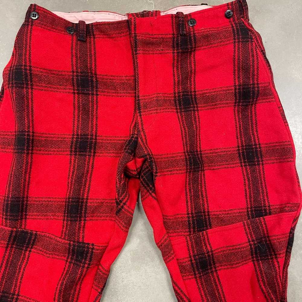 Vintage 40s Red Buffalo Plaid Hunting Pants Ankle… - image 2