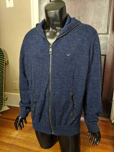 True Religion Navy knit full-zip logo hoodie - image 1