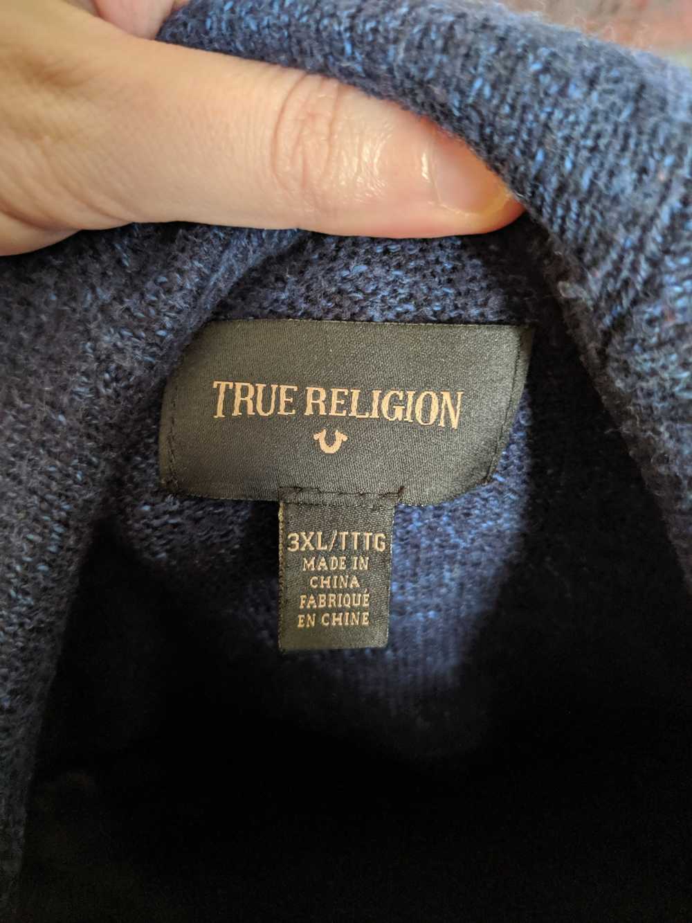 True Religion Navy knit full-zip logo hoodie - image 3