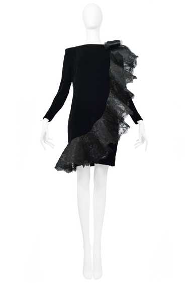 PIERRE CARDIN BLACK VELVET & LACE RUFFLE DRESS 199