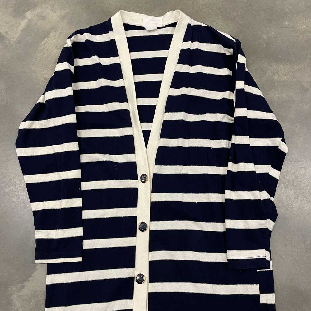 Vintage 80s Cotton Knit Striped Blue/White Cardig… - image 3