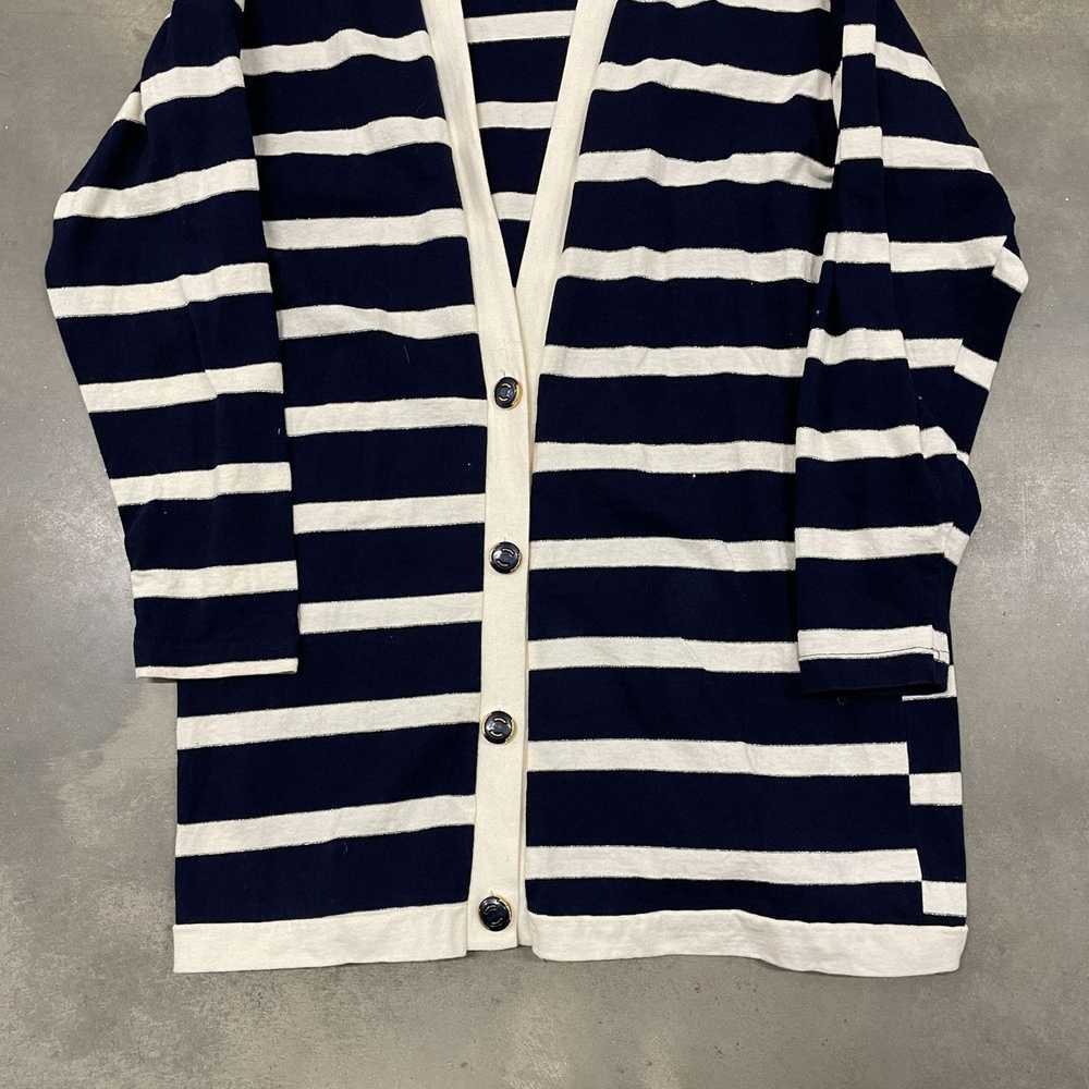 Vintage 80s Cotton Knit Striped Blue/White Cardig… - image 4