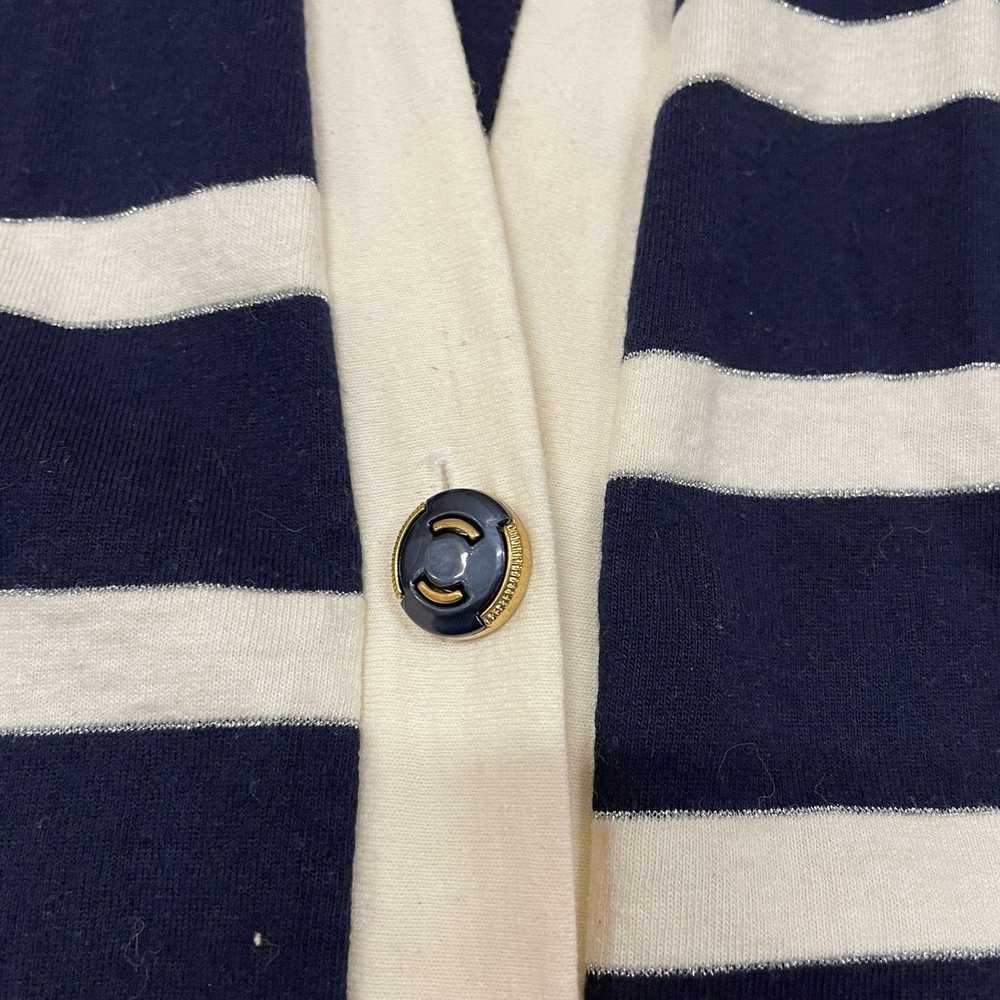 Vintage 80s Cotton Knit Striped Blue/White Cardig… - image 5
