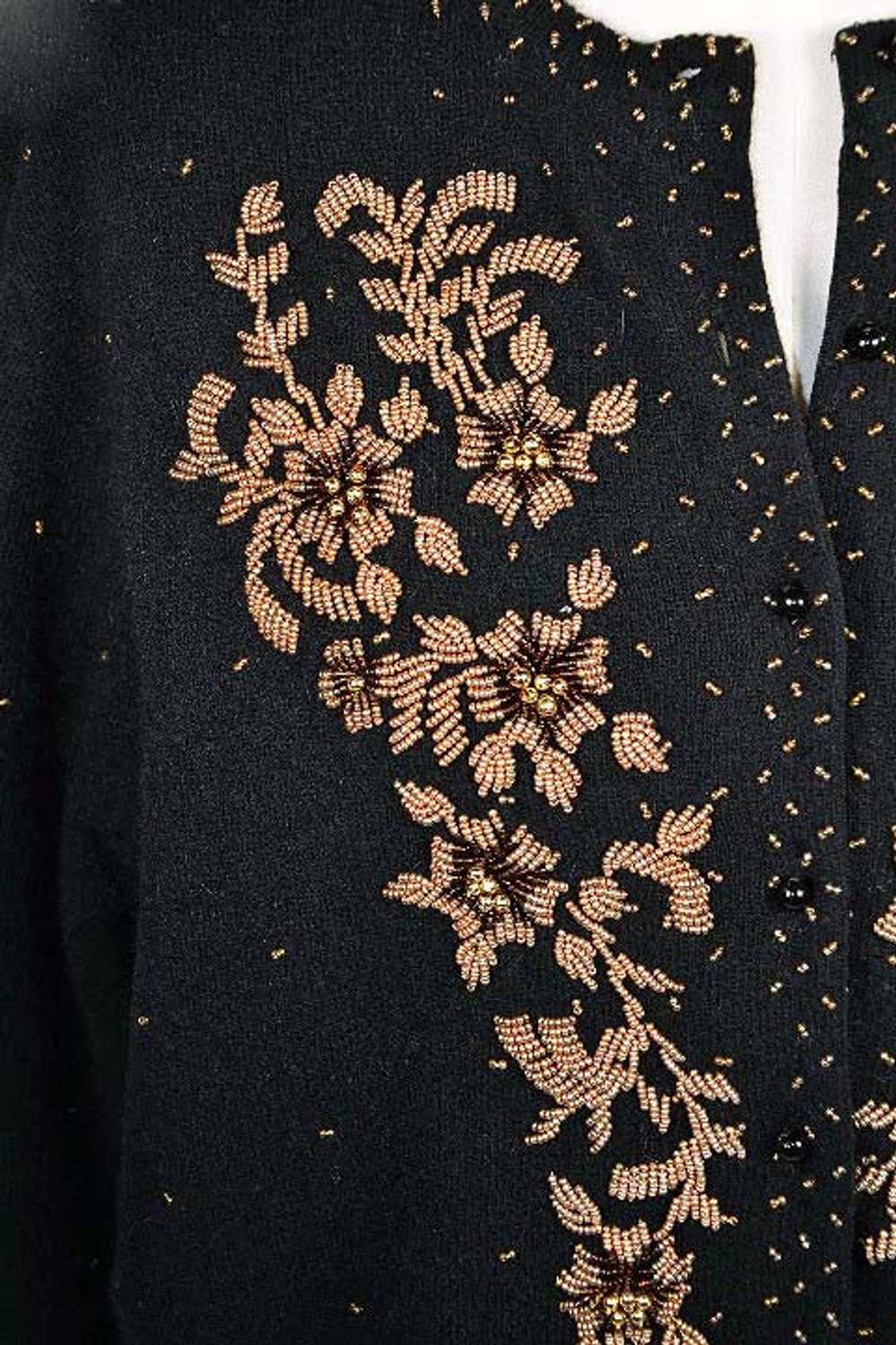 Vintage 50s Black Beaded Cardigan Sweater Size 44 - image 2