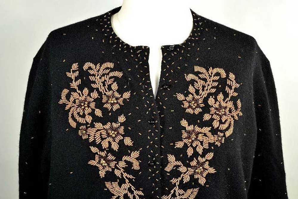 Vintage 50s Black Beaded Cardigan Sweater Size 44 - image 6