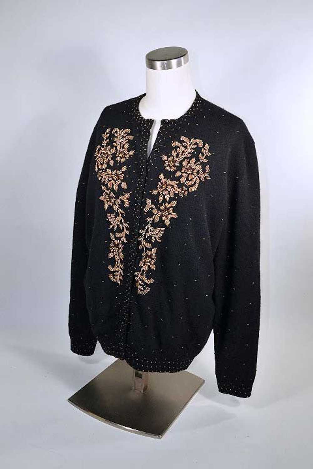 Vintage 50s Black Beaded Cardigan Sweater Size 44 - image 7
