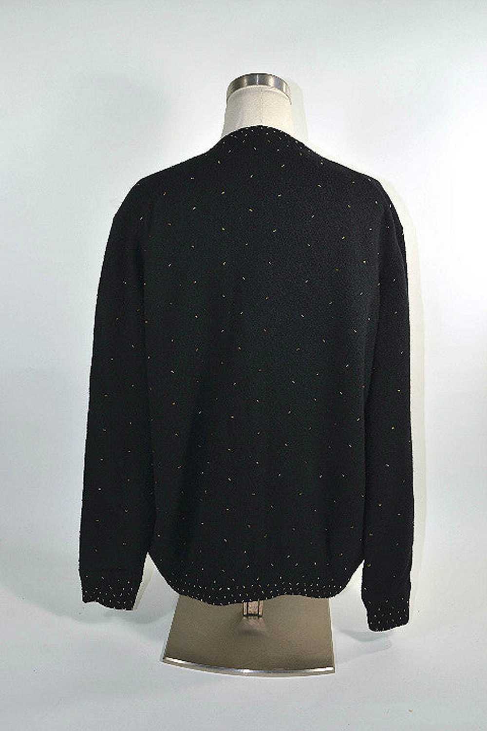 Vintage 50s Black Beaded Cardigan Sweater Size 44 - image 9