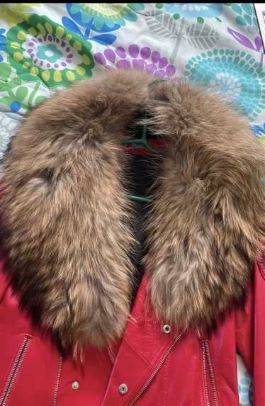 Vintage Red motto jacket with real FUR