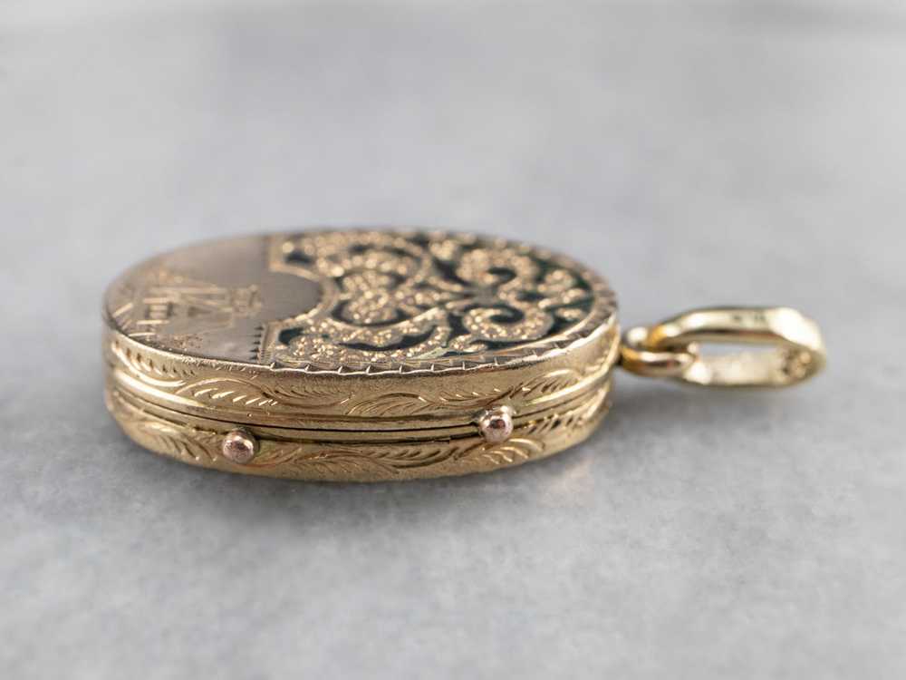 Ornate Black Enamel Gold Locket Pendant - image 4