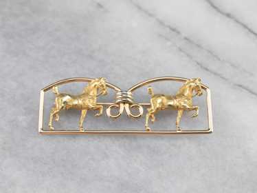 Two Tone Gold Double Horse Brooch - image 1