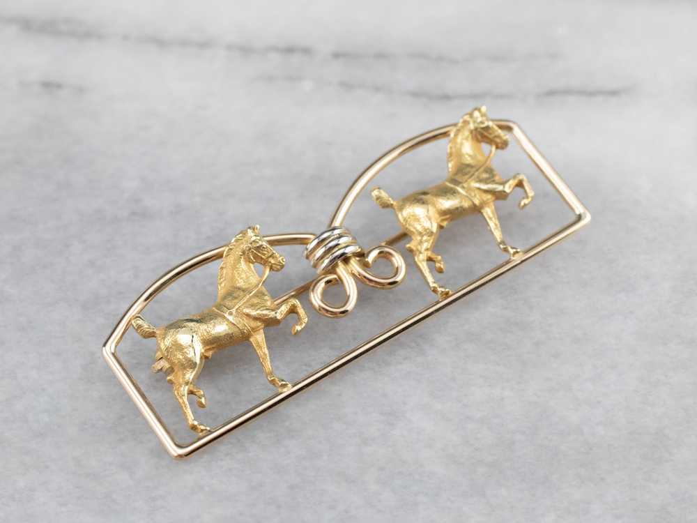 Two Tone Gold Double Horse Brooch - image 2