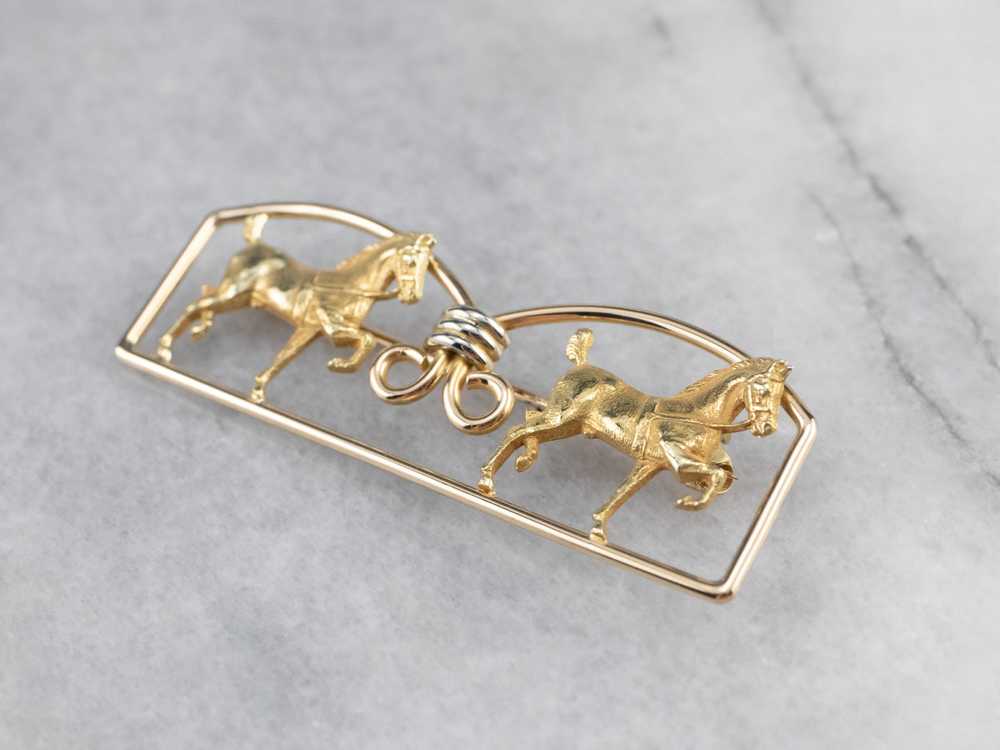 Two Tone Gold Double Horse Brooch - image 3