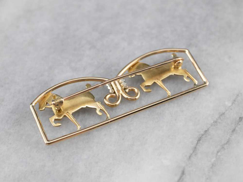 Two Tone Gold Double Horse Brooch - image 5