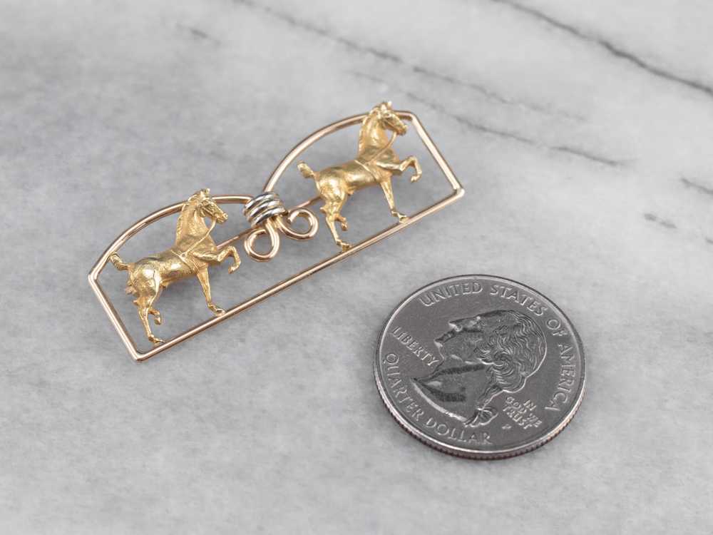 Two Tone Gold Double Horse Brooch - image 6