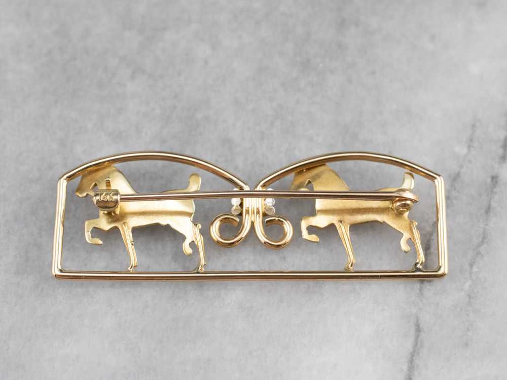Two Tone Gold Double Horse Brooch - image 9