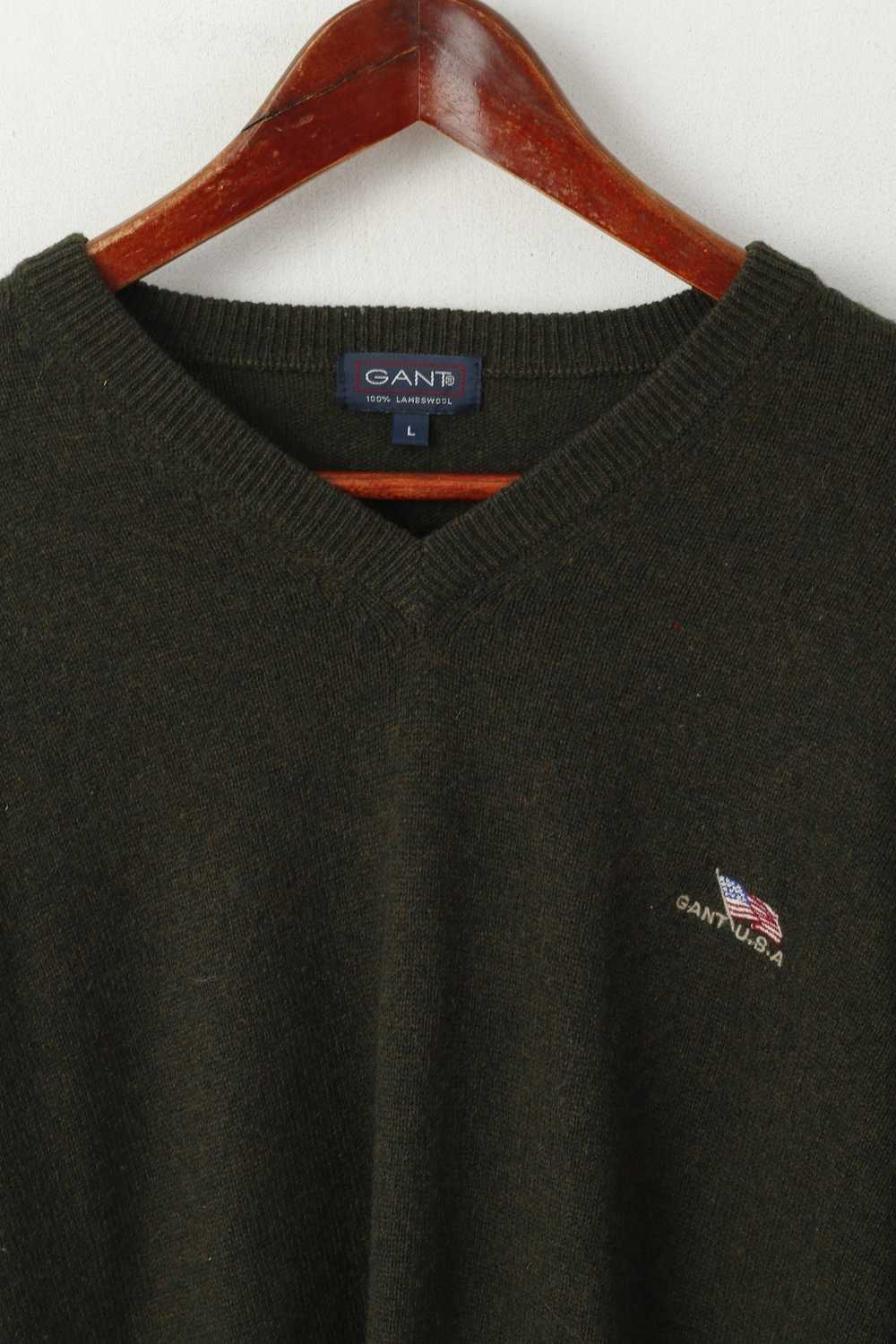 Gant Gant Men L Jumper Green 100% Wool V Neck 5219 - image 2