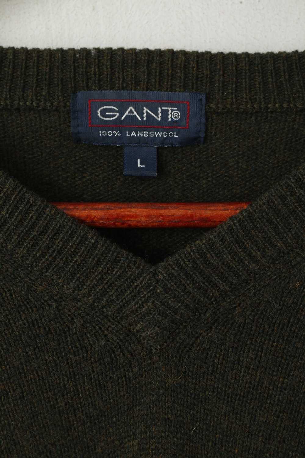 Gant Gant Men L Jumper Green 100% Wool V Neck 5219 - image 3