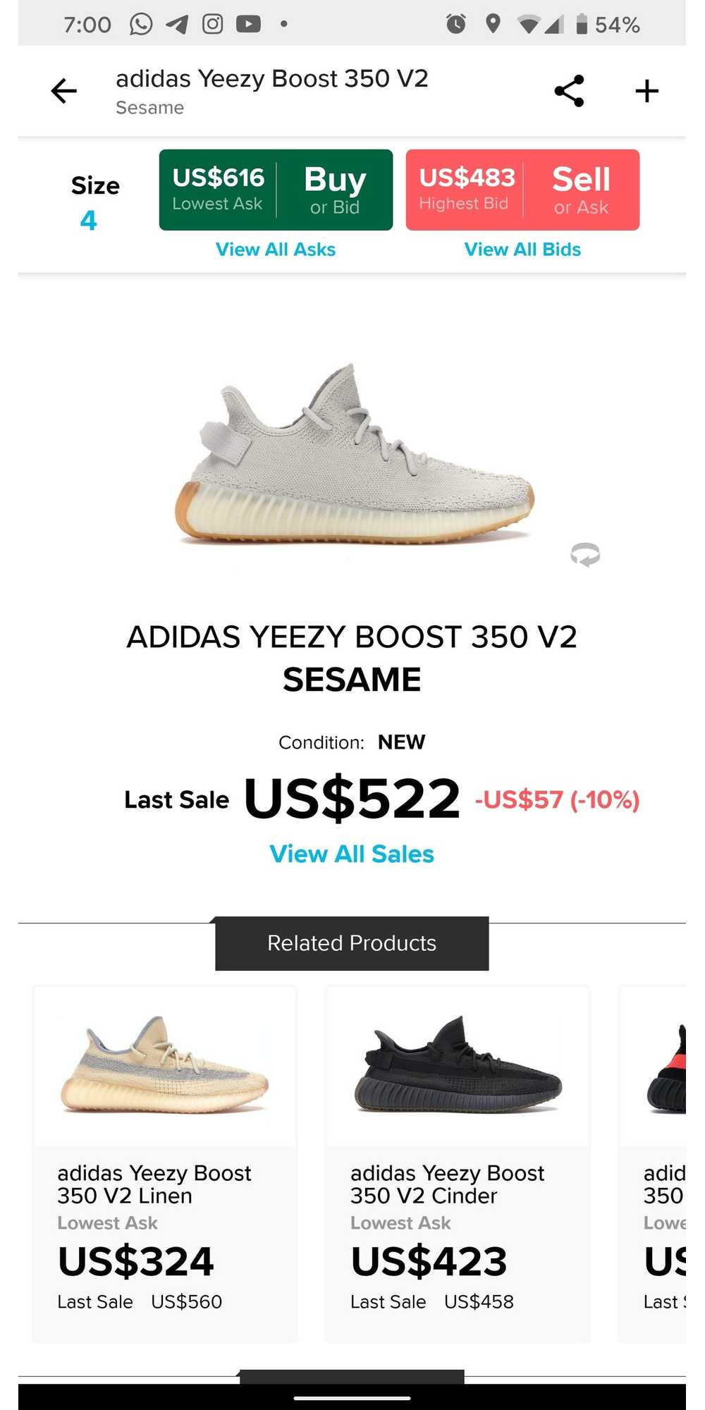 Adidas × Kanye West Yeezy boost 350 V2 sesame - s… - image 11
