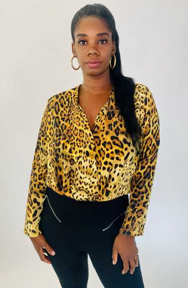 Cushnie Leopard Print Long Sleeve 100% Silk Bodysu