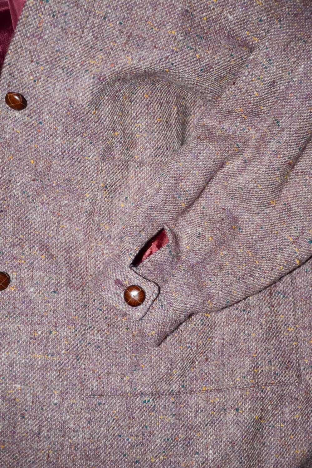 Vintage 70s Tweed Overcoat + Tie Neckline, Dark A… - image 10