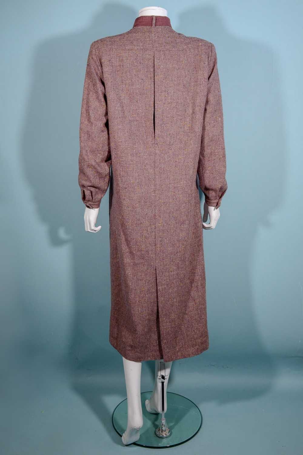 Vintage 70s Tweed Overcoat + Tie Neckline, Dark A… - image 11