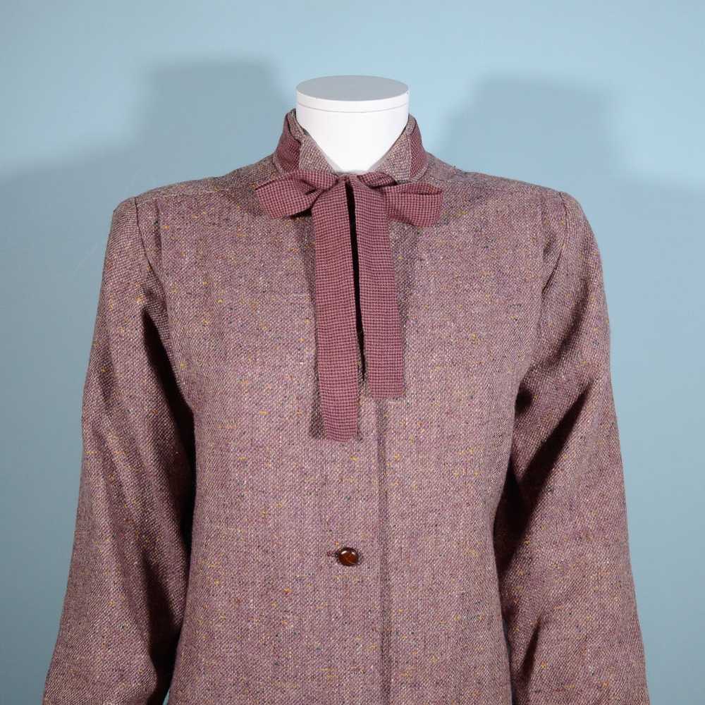 Vintage 70s Tweed Overcoat + Tie Neckline, Dark A… - image 6