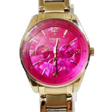 Fossil Big Pink Dial Gold Steel Watch - image 1