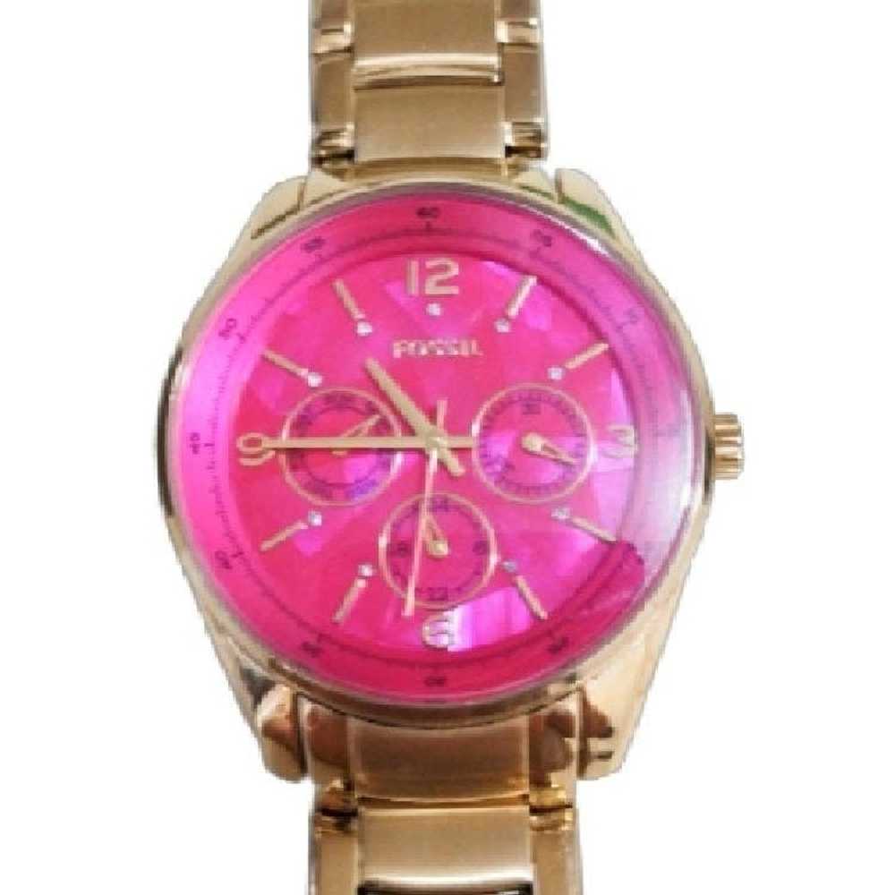 Fossil Big Pink Dial Gold Steel Watch - image 2