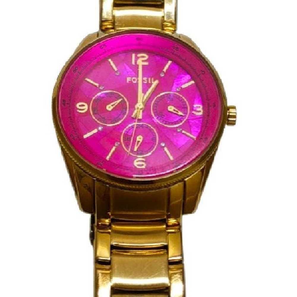 Fossil Big Pink Dial Gold Steel Watch - image 3