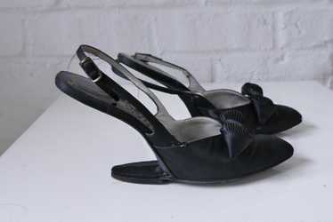 Rare 30s high arch heel satin pumps by Peacock sz… - image 1