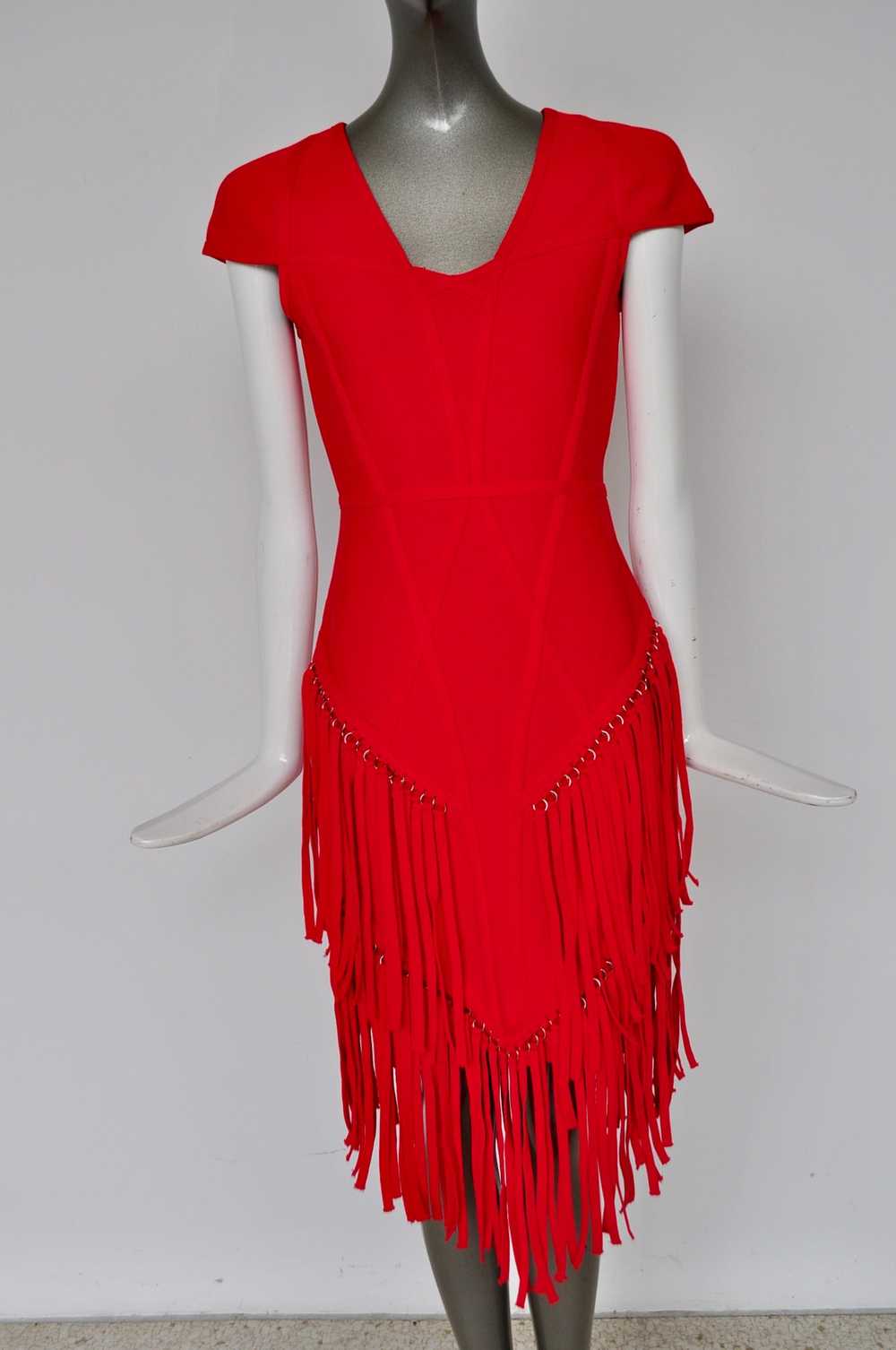 Sexy fringed dress vibrant red color unused desig… - image 1