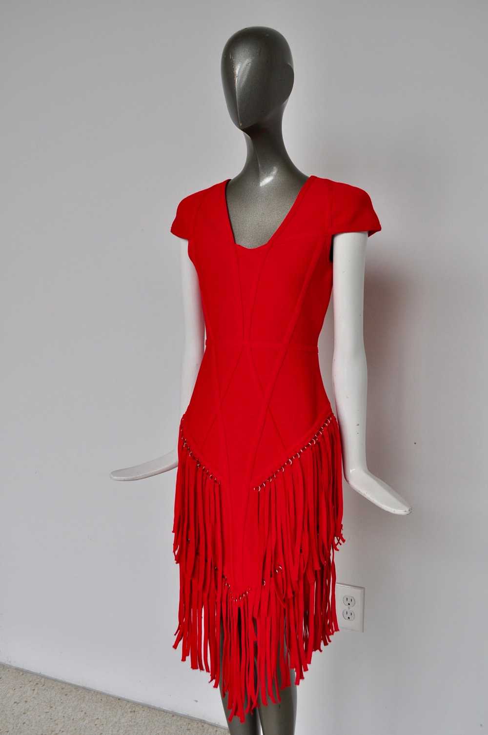 Sexy fringed dress vibrant red color unused desig… - image 2