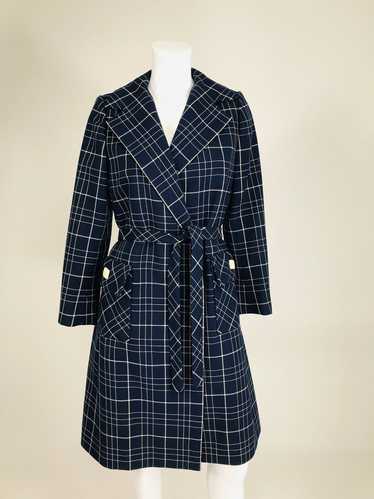 Adele Simpson 1960s Navy & White Wool Plaid Wrap C