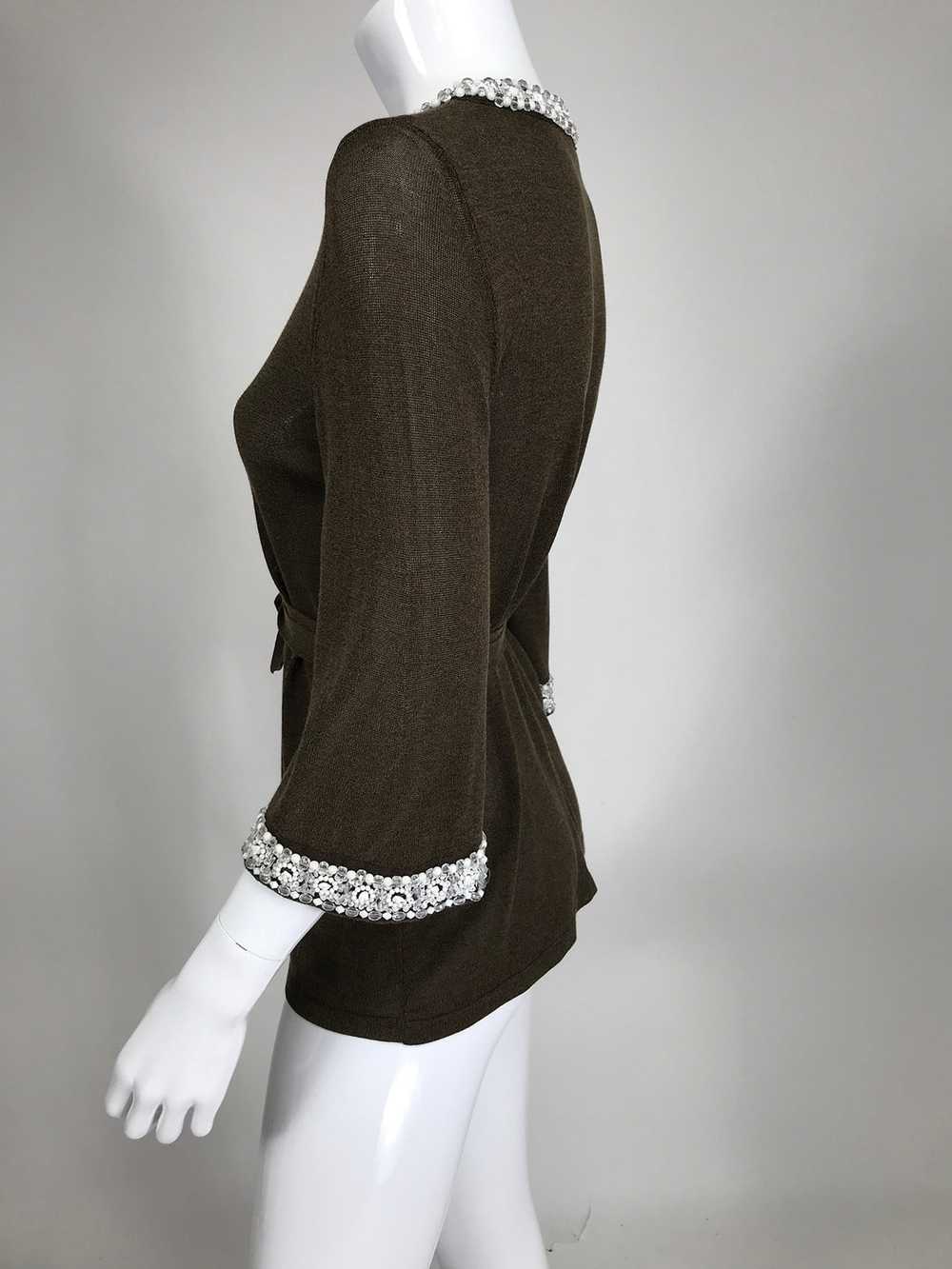 Valentino Beaded Knit Plunge V Neckline Top - image 4
