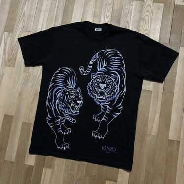 KENZO Black Flock Tiger Head Printed T-shirt for Men