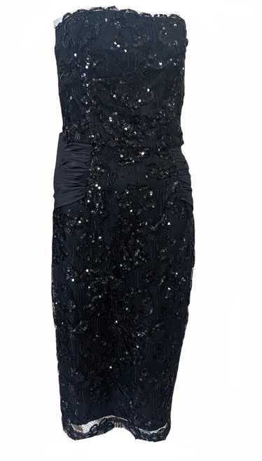 Vicky Tiel 80s Black Strapless Lace and Sequin Coc