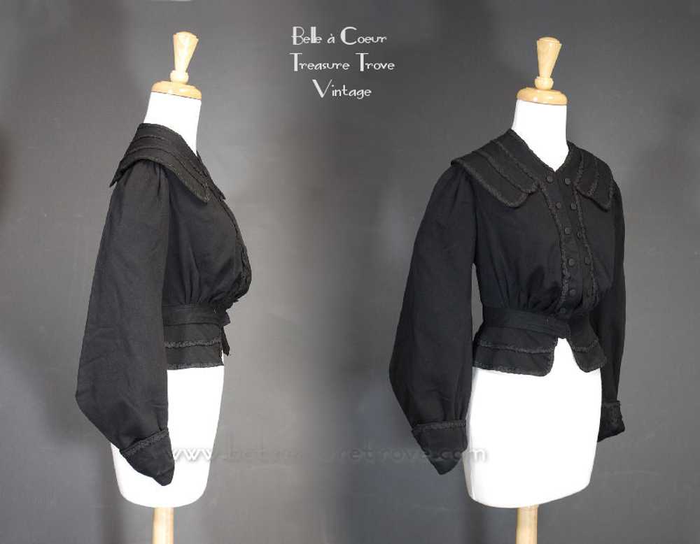 Antique Bodice Jacket Black Wool with Braided Tri… - image 2
