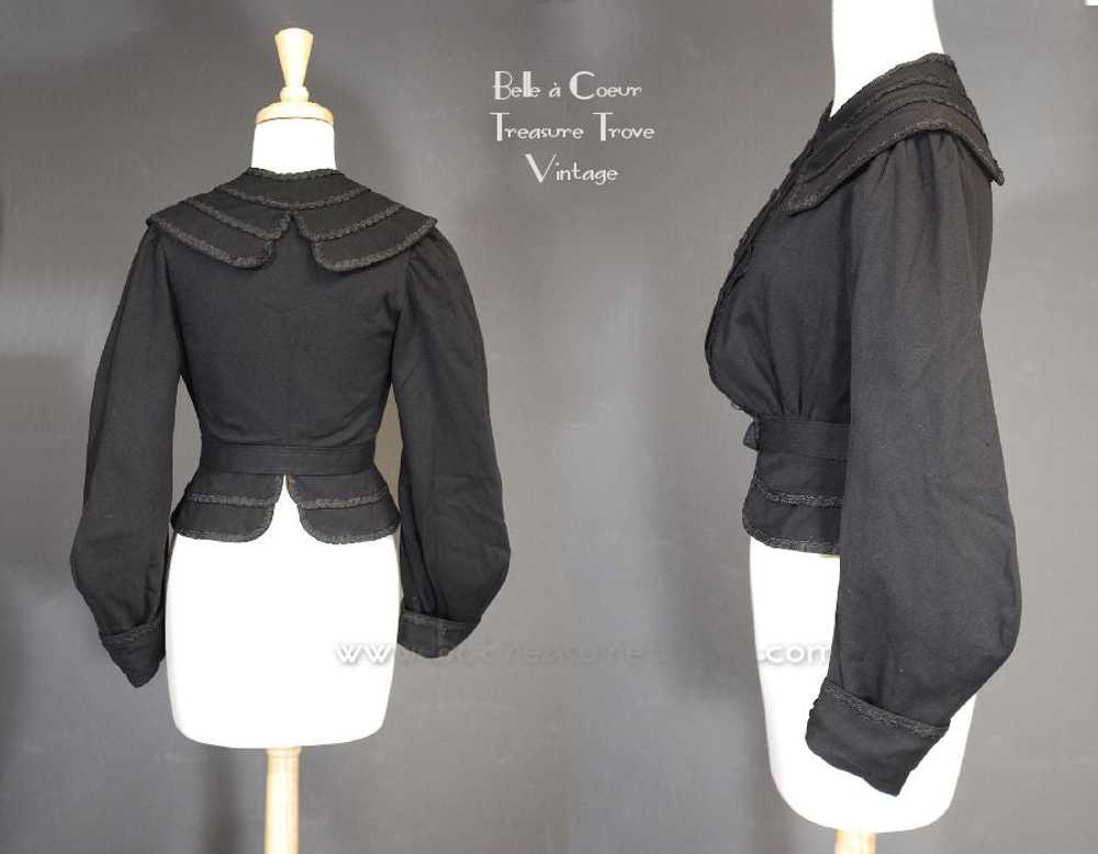 Antique Bodice Jacket Black Wool with Braided Tri… - image 3