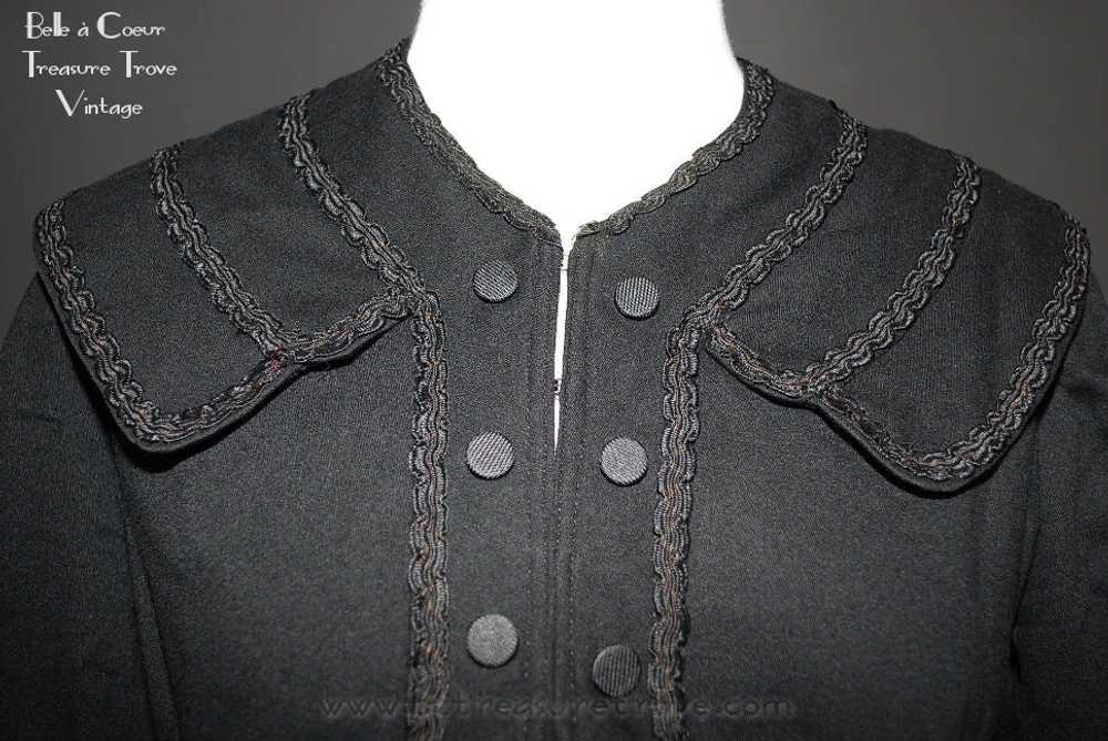 Antique Bodice Jacket Black Wool with Braided Tri… - image 4