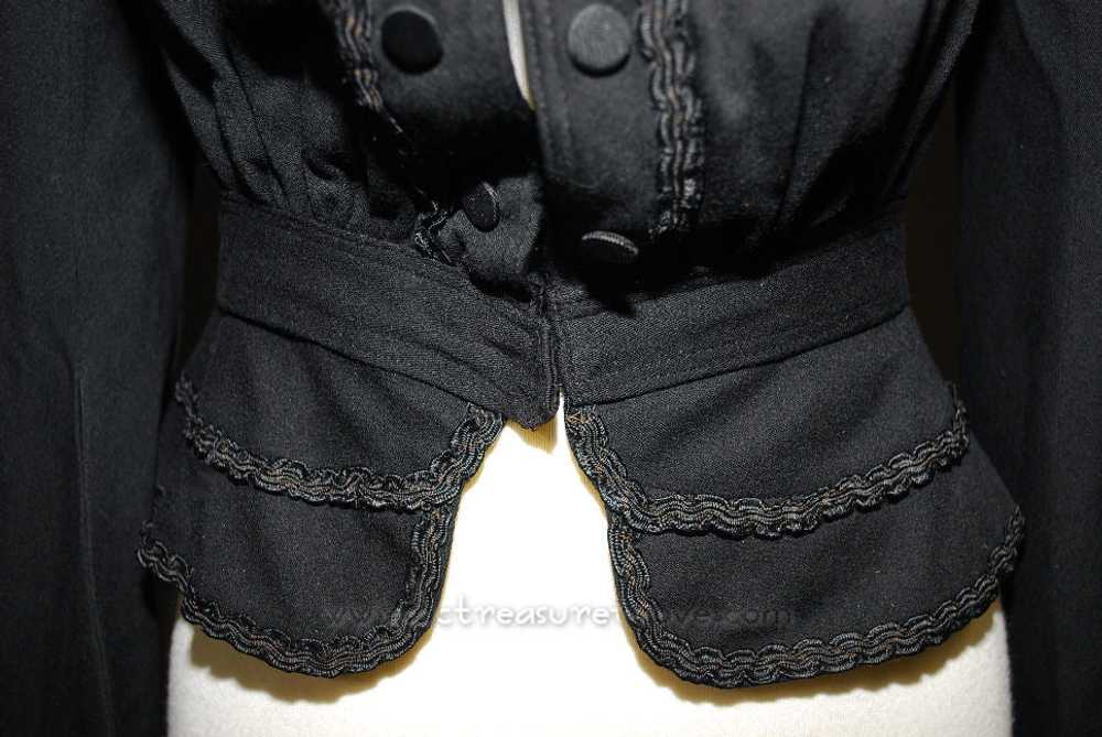 Antique Bodice Jacket Black Wool with Braided Tri… - image 5