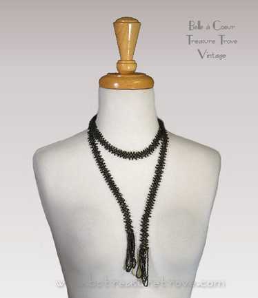 Black Glass Flapper Bead Necklace 1920s Original … - image 1