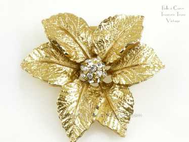 Christmas Poinsettia Brooch with Rhinestones Sign… - image 1