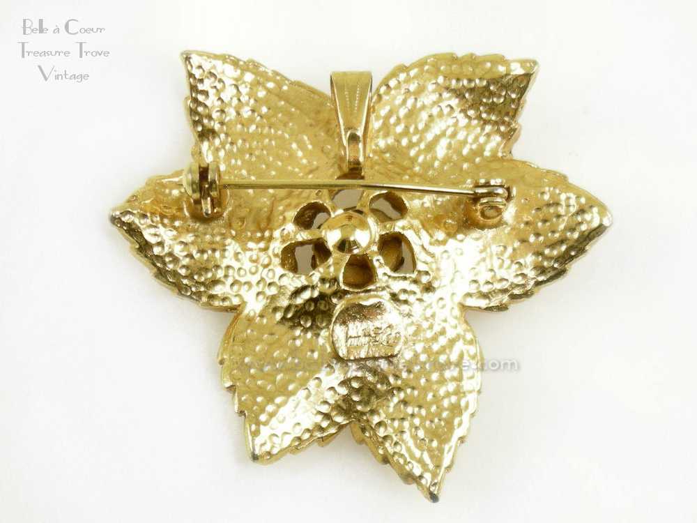 Christmas Poinsettia Brooch with Rhinestones Sign… - image 2