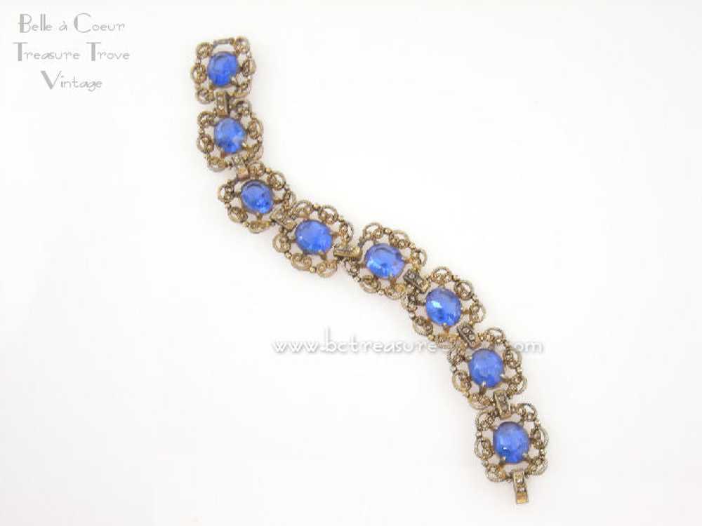 Czech Filigree Vintage Bracelet with Sapphire Blu… - image 3