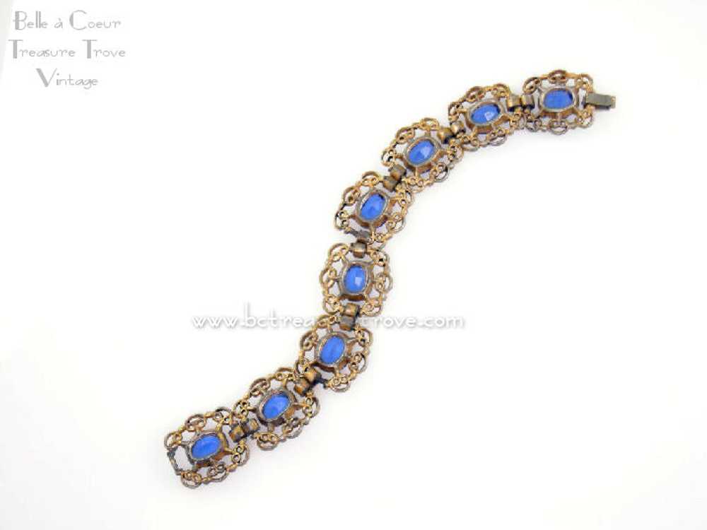 Czech Filigree Vintage Bracelet with Sapphire Blu… - image 4