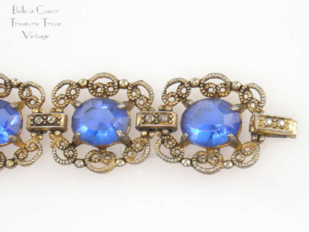 Czech Filigree Vintage Bracelet with Sapphire Blu… - image 5