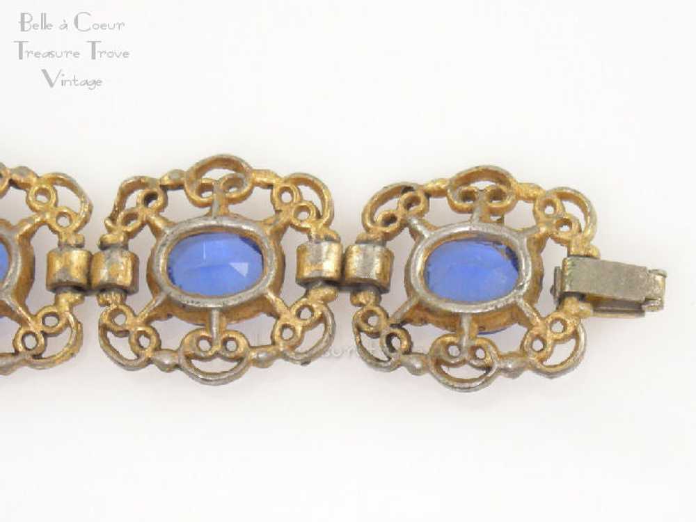 Czech Filigree Vintage Bracelet with Sapphire Blu… - image 6