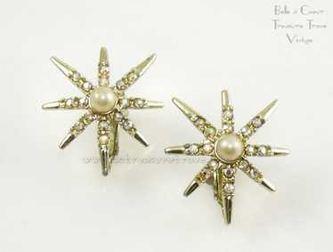 Emmons Vintage Clip Earrings Rainbow Star Early E… - image 1