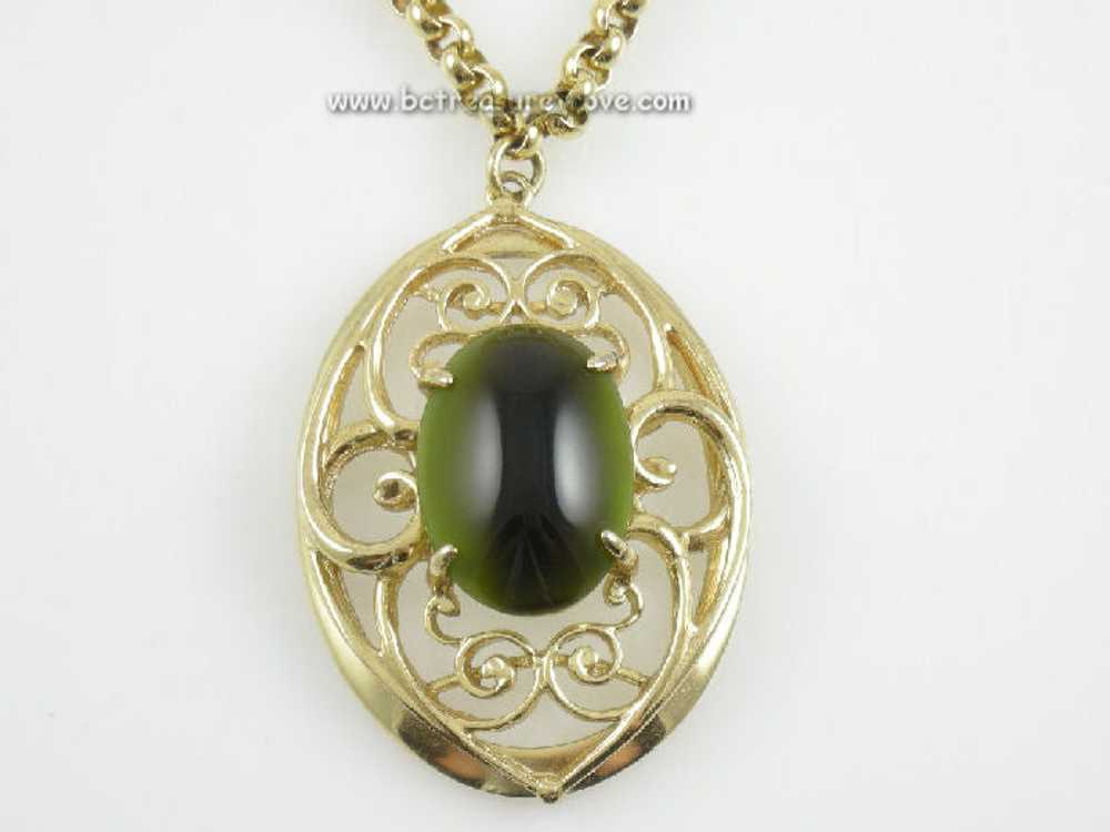 Whiting & Davis Necklace Pendant Olive Green and … - image 1