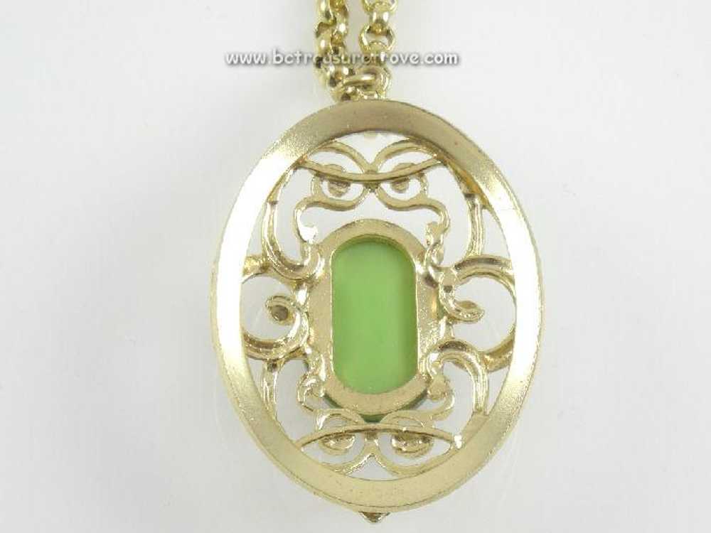 Whiting & Davis Necklace Pendant Olive Green and … - image 2